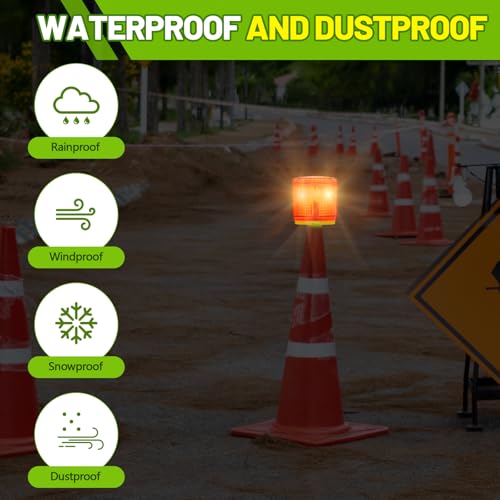 2 Pcs Solar Strobe Warning Light 360 Degree Single Column IP65 Waterproof Emergency Strobe Flashing Barricade Safety Road Construction Traffic Light (Red,Stand)