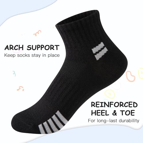 Comfoex 10 Pairs Kids Athletic Socks 7-10 Years Black Quarter Socks
