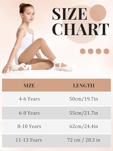 Ultra Soft Ballet Tights for Girls - 4 Pairs, Toddler Size 8-10 Years, Dark Nude