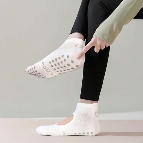 4 Pairs Non-Slip Pilates Socks with Grips - One Size Open Top