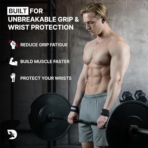Padded Weightlifting Straps - 24" Cotton Wrist Straps with Silicone Grip - Black
