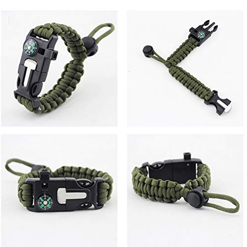 Survival Paracord Bracelet with Fire Starter & Compass - Army Green & Black Orange