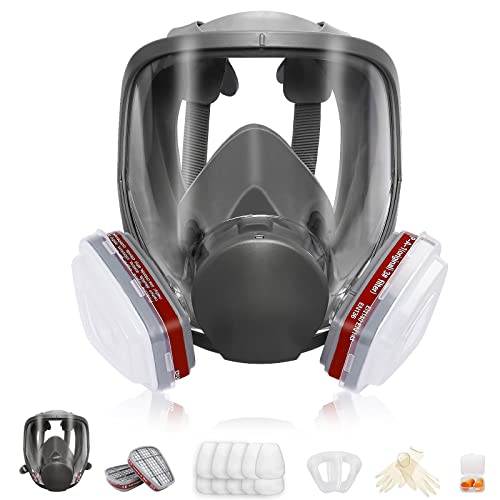 Full Face Reusable Respir¬Ñtor Mask - Organic Gas Dust Chemical Respirator w/Extra Filters for Paint Sprayer, Woodworking, Painting, Machine Polishing, Welding, Epoxy Resin and Other Work Protection
