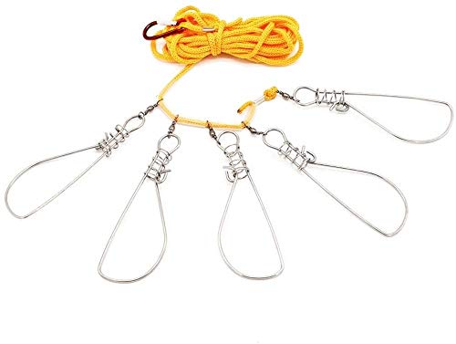 5 in 1 Stainless Steel Fishing Stringer with Float - 5 Snaps