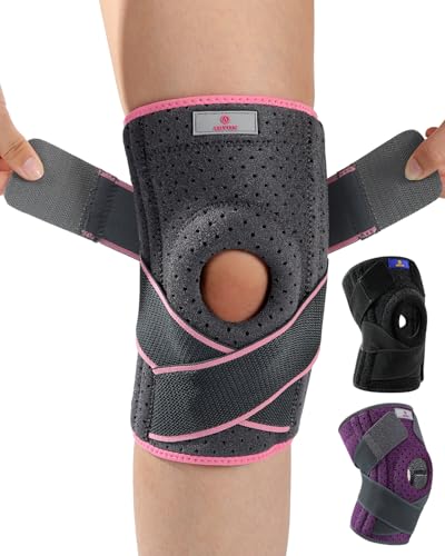 ABYON Knee Brace for Men & Women - XL-XXL Support for Meniscus Tear, ACL, Arthritis, Post-Surgery - Gray-Pink, Pack of 1