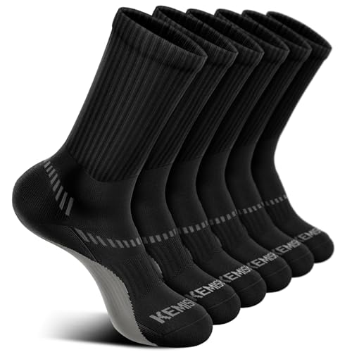 BULLIANT Men 8-10 Black Athletic Compression Crew Socks for Running & Gym - 6 Pack