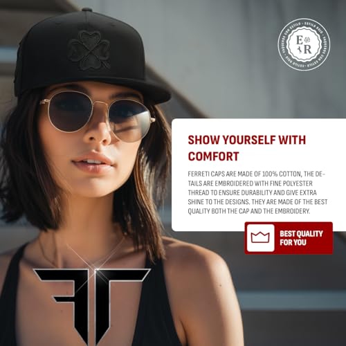 Ferreti Hats FT09 Clover Good Luck Baseball Cap Black - Adjustable Snapback