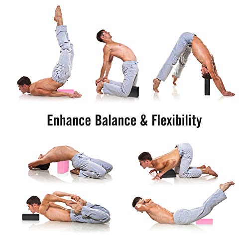 Yoga Blocks 2 Pack - 9" x 6" x 3" High Density EVA Foam - Black