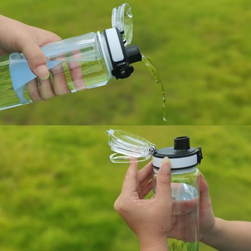 GearTek 32oz Clear Plastic Water Bottle with No Markings, Leak-Proof Flip Top Lid, Sport & Gym Use