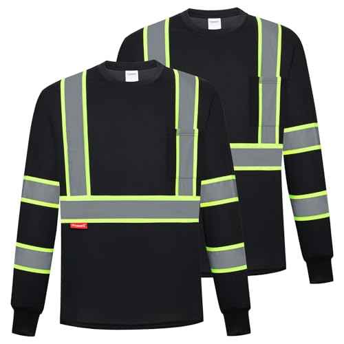 ProtectX High Visibility Shirts Hi Vis Long Sleeve Shirts for Men Women Reflective Class 2 Safety Shirts 2 Pack