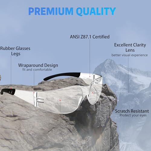 Clear Safety Glasses for Men Women Ansi Z87.1 Safety Glasses Scratch and Impact Resistant Protective Eyewear