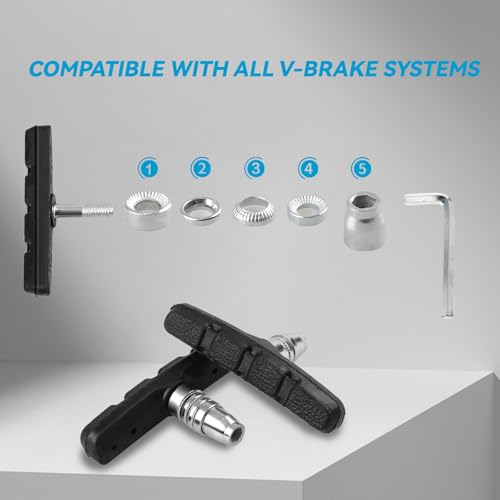 4 PCS Professional V-Brake Pads for Bicycles with Hex Wrench and Storage Box