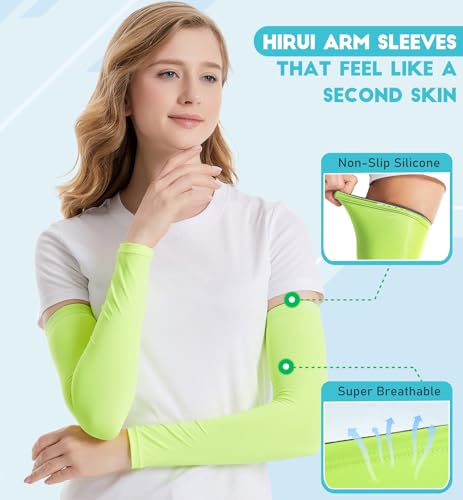 Arm Compression Sleeves - X-Large (1 Pair) Fluorescent Green, UV Protection & Support
