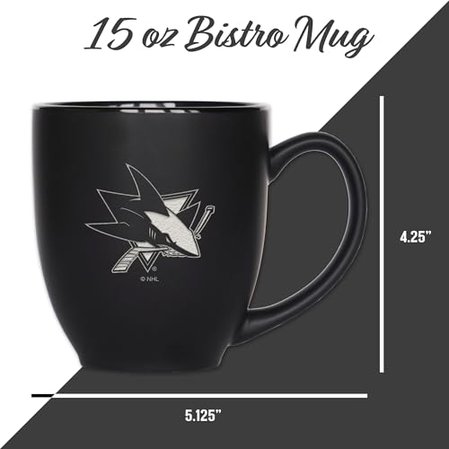 Rico Industries NHL San Jose Sharks 15oz Matte Black Ceramic Bistro Mug - Hockey Fan Gift