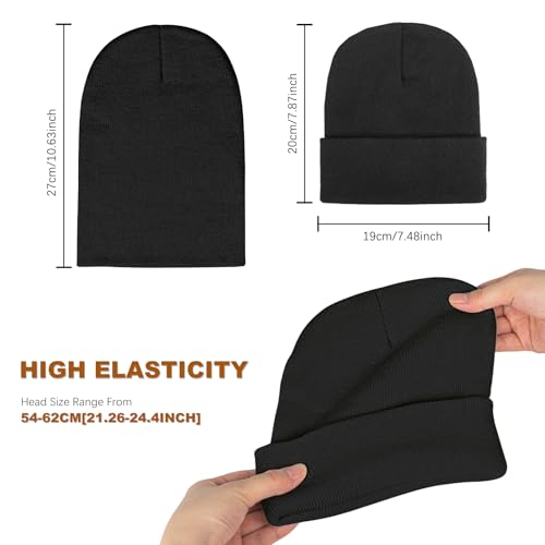 Cuffed Knit Winter Beanie Hat for Men & Women - Black Classic