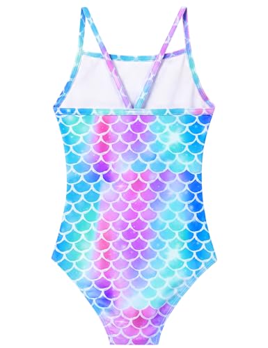 Girls One-Piece Swimsuit - Multicolor Scale Design, 7-8 Years
