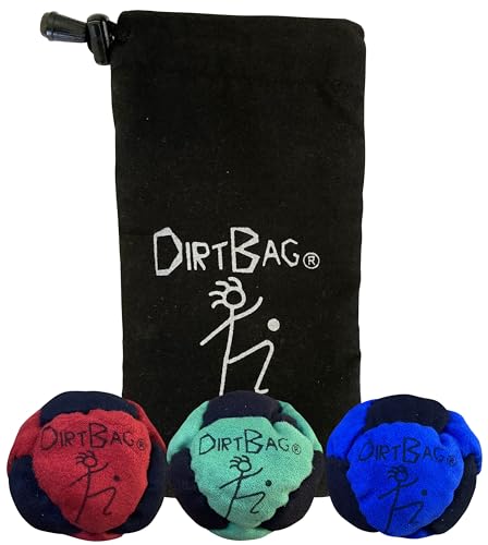 DIRTBAG Classic Footbag Set 3-Pack with Black Pouch - Red, Green, Blue