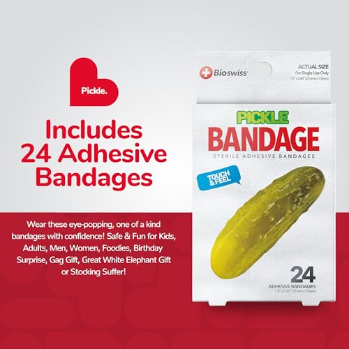 Pickle-Shaped Adhesive Bandages - Latex Free, 24 Count