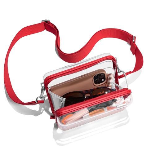 Clear Stadium Bag - Compact Crossbody Purse, Cherry Red