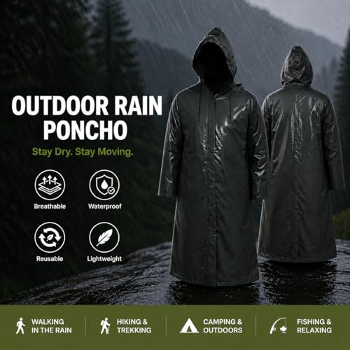 Reusable EVA Rain Poncho for Adults - Lightweight Waterproof - Extra Large