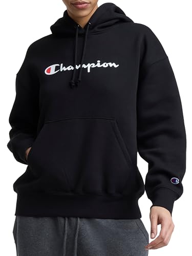 Champion Women's Pullover Fleece Hoodie Small Original Black Midweight Loose Fit