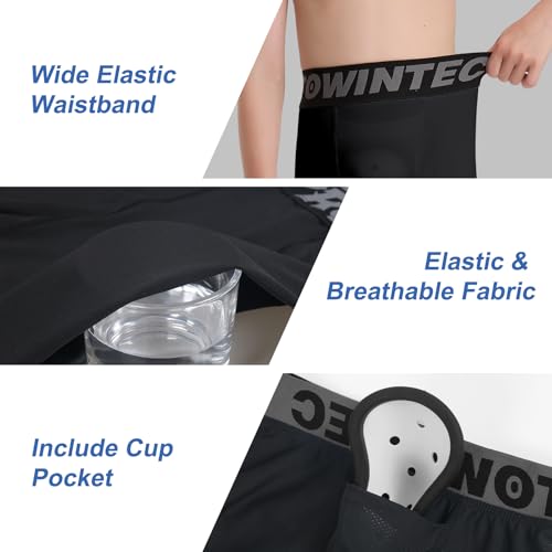 Towintec Youth Boys Compression Shorts with Protective Cup Pocket - X-Large Black