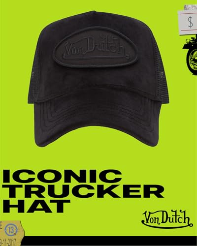 Von Dutch Unisex Velvet Trucker Hat - One Size Black Patched, Mesh Back Snapback