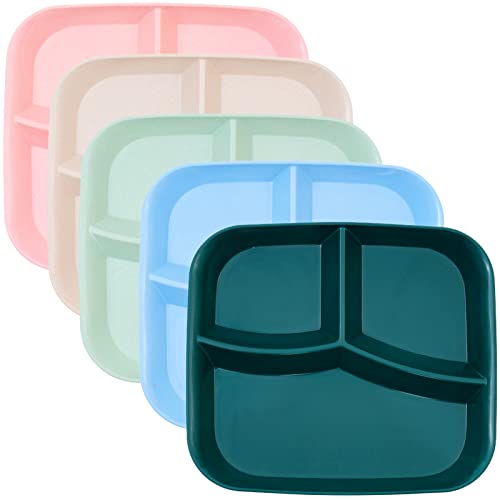 Colorful Square Unbreakable Divided Plates 10 Inch - 5 pcs Kids & Adults