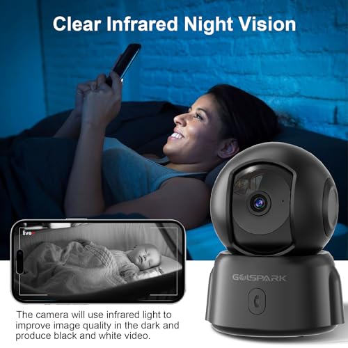 GOLSPARK Dog Pet Camera for Home Security 2K,2.4GHz WiFi Camera Baby Monitor for Room with Motion Tracking Detection Night Vision,Two-Way Audio SD/Cloud Storage