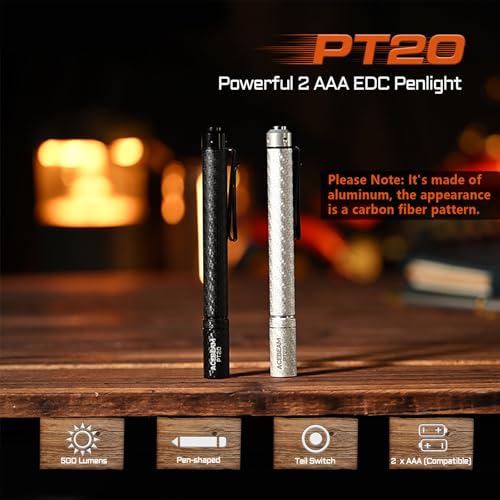 ACEBEAM PT20 2 AAA EDC Flashlight Rechargeable, 500 High Lumens Pen Flashlight with Clip, Compact Pocket MINI LED Flash Light, Super Bright Small Pen Light for Camping, Home, Work(Aluminum Material)