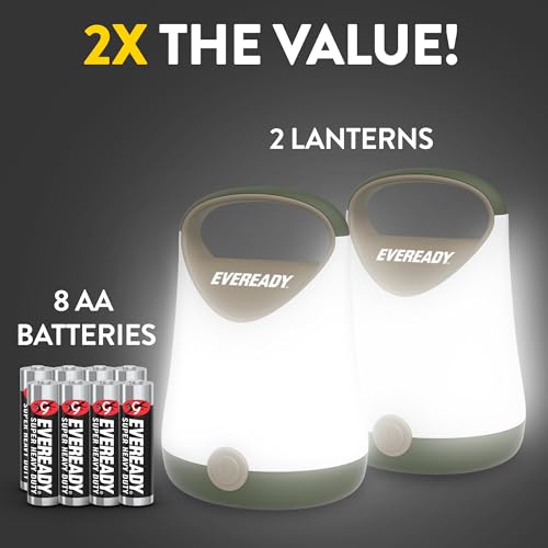 Eveready 2-Pack LED Camping Lanterns Super Bright Water-Resistant, Green/Tan