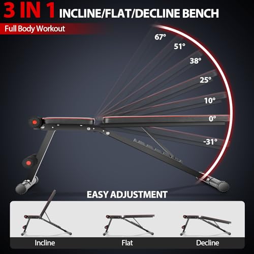 Adjustable Weight Bench for Home Gym - 660LBS Capacity, Black