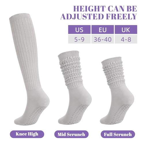 Anti-Slip Pilates Socks with Grips - Ruffle Yoga Crew Socks - Black White Gray Purple