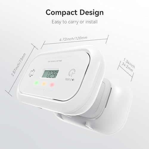 Jemay Carbon Monoxide Detector Alarm, 10-Year CO Detectors with Digital LCD Display, Built-in Battery Carbon Monoxide Detectors for Home and Depot, Portable CO Alarm, 2 Packs