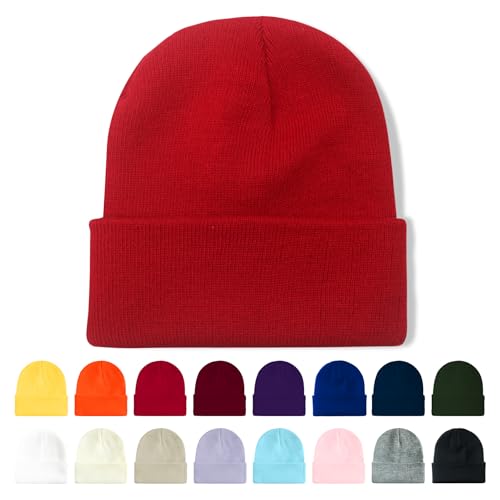 Classic Red Knit Beanie Hat for Men & Women - One Size