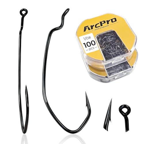 EWG Worm Fishing Hooks - 100pcs 1/0# High Carbon Steel