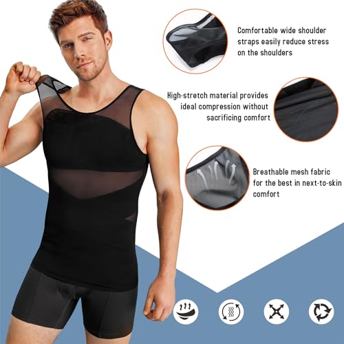 TAILONG Men's Compression Shirt Tank Top Body Shaper Slimming Vest Large Black