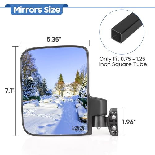 Golf Cart Side Mirrors - HD Shatterproof Glass, 180° Adjustable