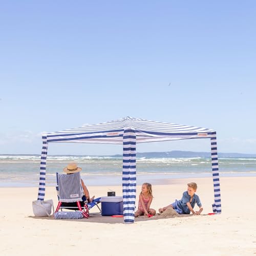 CoolCabana Beach Shade Tent - Easy Setup, UPF 50+, 64ft² - Navy Stripes