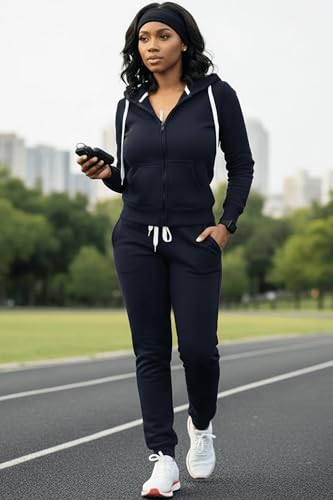 CLOCOR Women Track Suit 2-Piece Set with Pants – Black/White (Size Large)