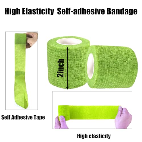 Self Adhesive Bandage Wrap - 6 Pack, 2" x 5 Yards, Green