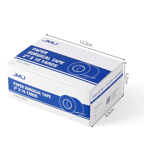 Medical Tape - Latex-Free Paper Surgical Tape, 2" x 10 Yards - 6 Rolls, White