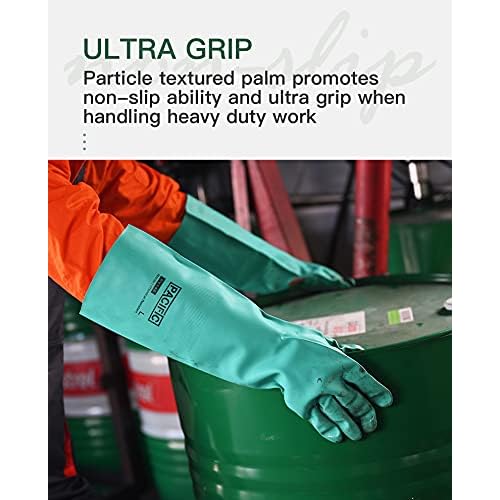 PACIFIC PPE 2 Pairs Chemical Resistant Nitrile Gloves, Resist Household Acid, Alkali, Solvent and Oil, 28 mil, 18", Large