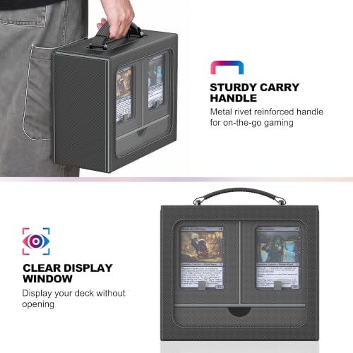 UAONO 3-in-1 MTG Commander Deck Box Black Red with Display Window & Carry Handle