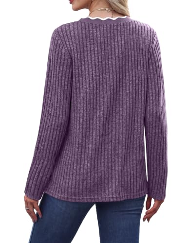 WIHOLL Women's Long Sleeve Fall Tunic Top with Scallop Neck - X-Large Purple
