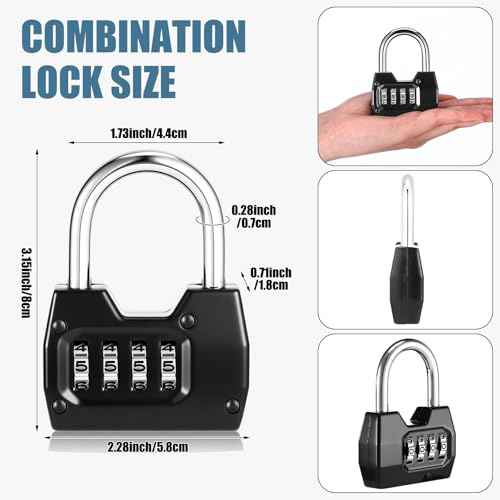 12 Pack Combination Lock 4 Digit Combination Lock Wide Shackle Outdoor Waterproof Combo Padlock for School Gym Sports Fence Gate Shed Unit Toolbox Case Hasp Storage
