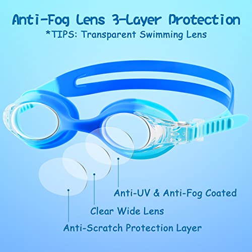 Kids Swim Goggles - 2 Pack No Leak Goggles for Ages 3-15 - Blue & Purple