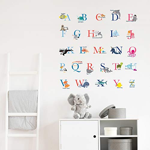 DECOWALL DS-8040 A-Z Ocean Alphabet Kids Wall Stickers Wall Decals Peel and Stick Removable Wall Stickers for Kids Nursery Bedroom Living Room (Small) d?cor
