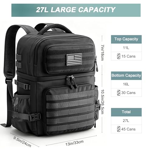 VOGSHOW Black Tactical Cooler Backpack 45 Can Insulated Leak-Proof Double Deck