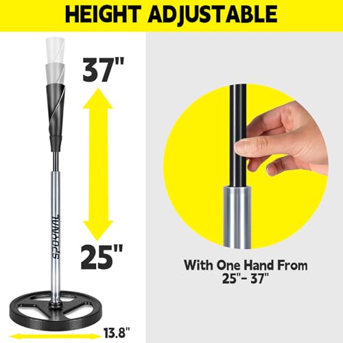 SPOYNAL 25"-37" Adjustable Batting Tee for Baseball & Softball – Soft-Touch Top, Round Base